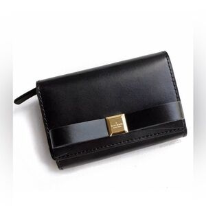 Kate Spade mini black leather wallet with bow accent and key ring